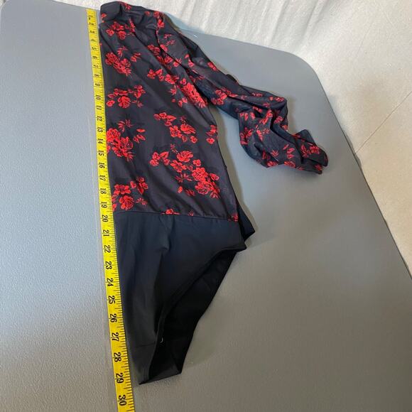 Tahari Womens Dark Floral Wrap Bodysuit Size Large Sheer Whimsigoth Romantic - Picture 9 of 10